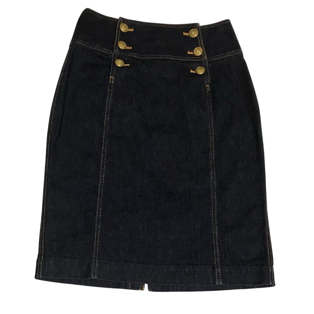 Womens LRL Ralph Lauren Denim Jean Pencil Skirt Nautical Button Accent Size 8
